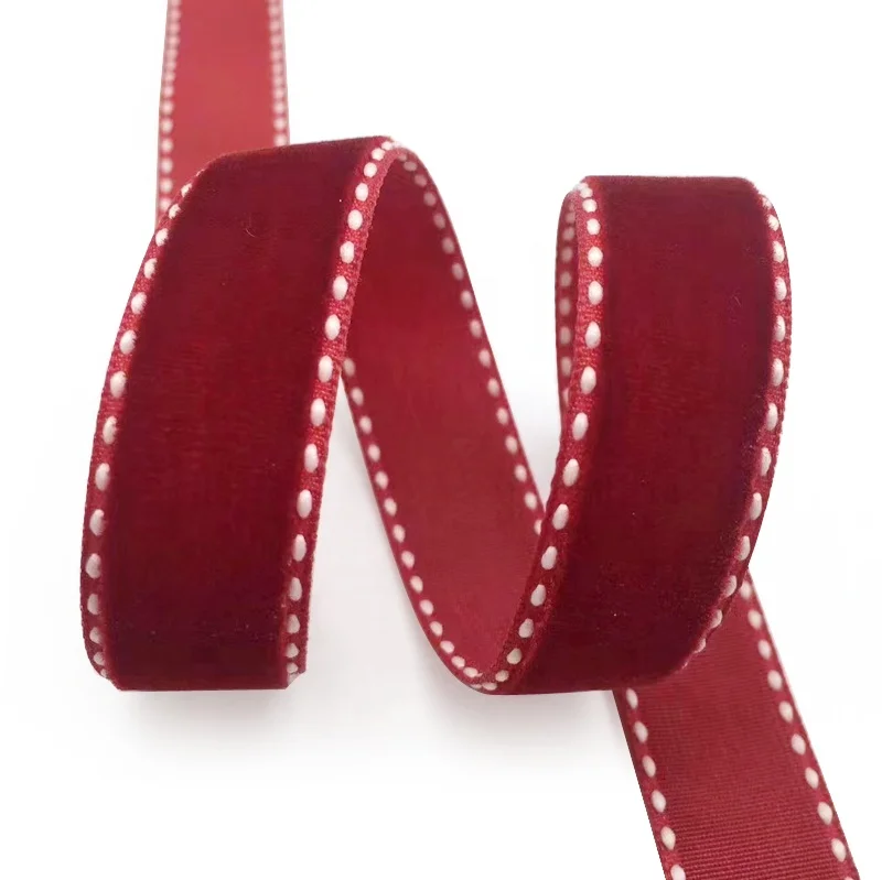 E-Magic Factory Custom color Eco-friendly high quality Single face velvet ribbon with stitching edge for DIY decoration