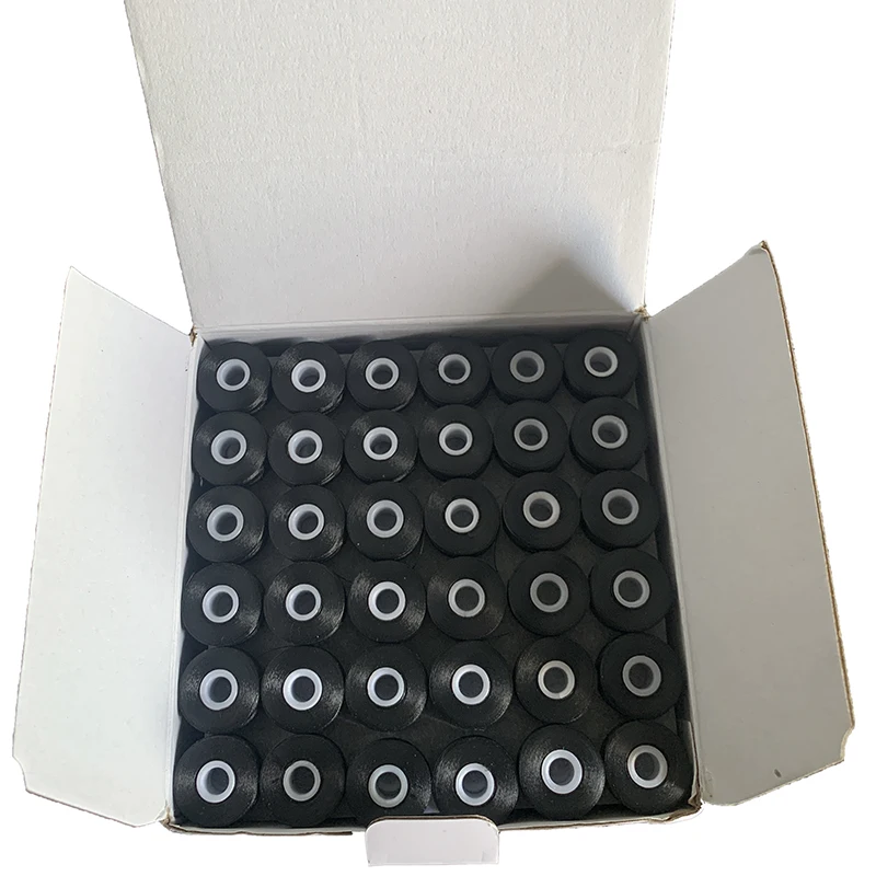 Wholesale 75D/2 Pre-wound Embroidery Bobbins L Style Polyester Side Less Bobbin Thread in Black and White