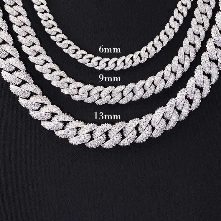 Wholesale 6MM 9MM 13MM 17MM 22MM Hip Hop VVS Diamond Necklace Bracelet Dropshipping Silver Iced Out Moissanite Cuban Link Chain