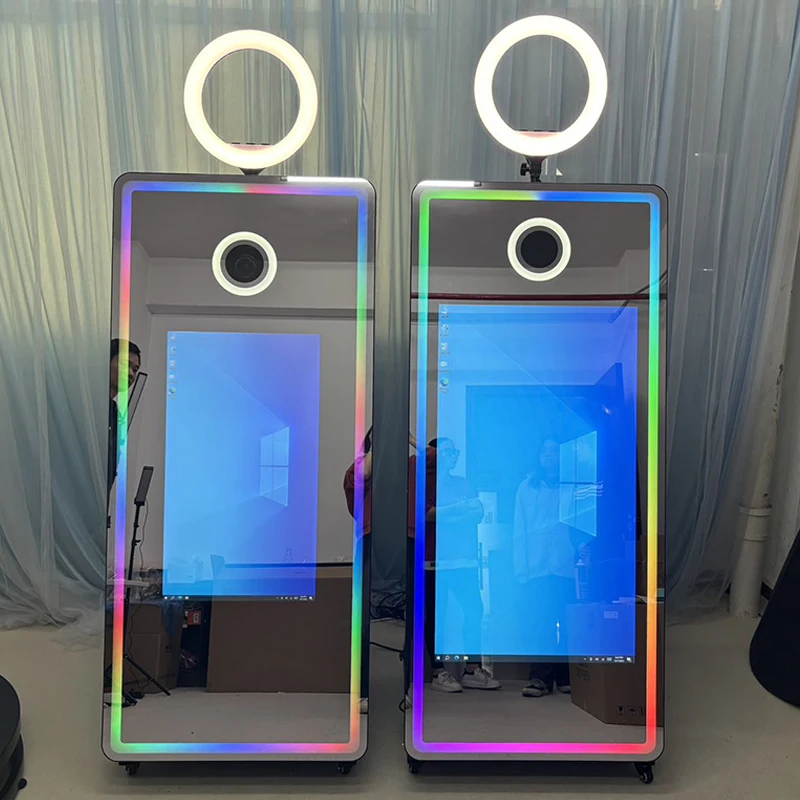 Equipped With Square Led Light 65inch Magic Mirror Photo Booth Selfie 43 Inch Smart Touch Screen With Camera And Printer