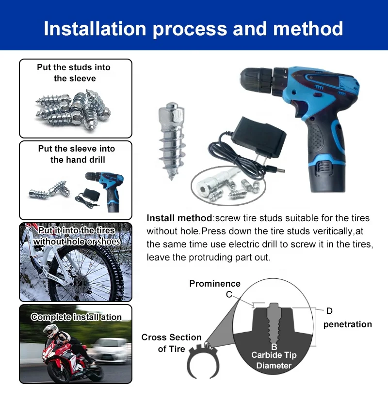 100 Pcs 14mm Car SUV ATV Anti-Slip Tire Screw Studs Wheel Tyre Snow Tire Spikes Trim for Car Truck Bicycle Boot Motorcycle ATV