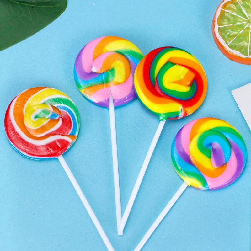 Candy Manufacturer Halal 17G Rainbow Round Stick Fruit-Flavored Sliced Lollipop Candy