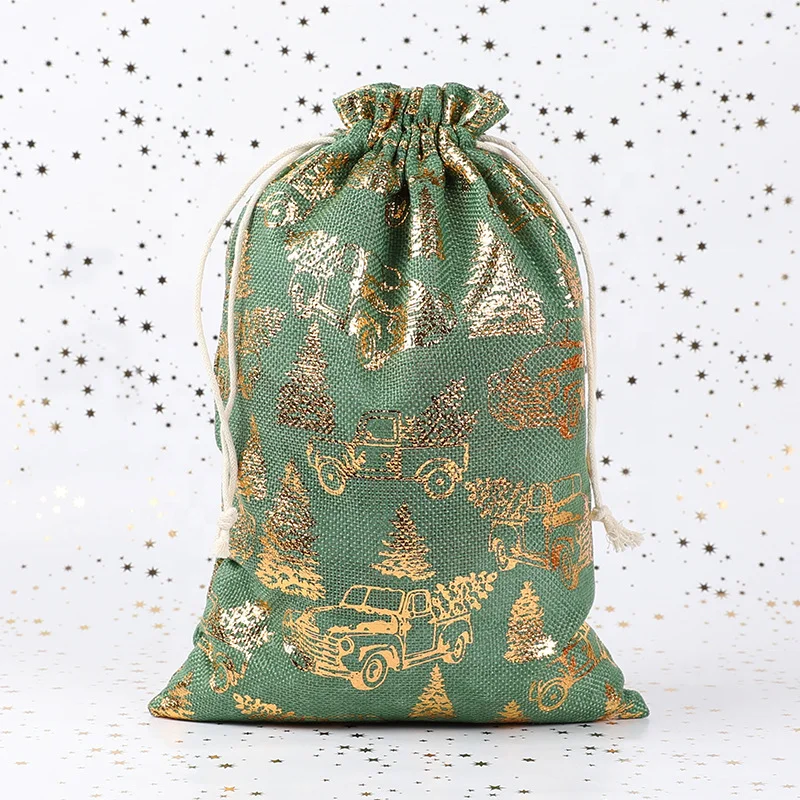 wholesale custom printed Christmas cotton gift bag wholesale custom logo small cotton drawstring  pouch