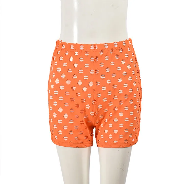 DL9008 2024 Summer elastic waist fashion breathable sexy shorts for women high cycling shorts with hollow black shorts for women