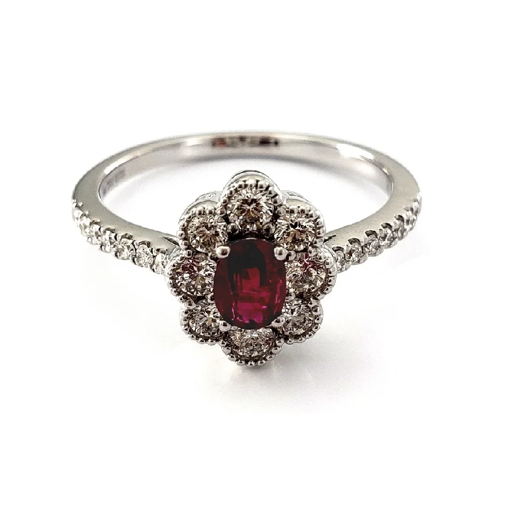 Great Offer 18K White Gold 100% Natural Diamond Fine Jewelry Colour Stone Flower Ruby Jewelry Cluster Ring For Lady Gift