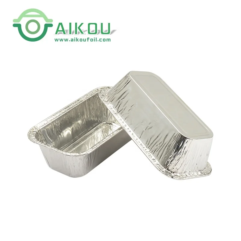 Silver 450ml rectangle disposable lunchbox microwave oven safe aluminum foil container barbecue sizes foil loaf pan with lid