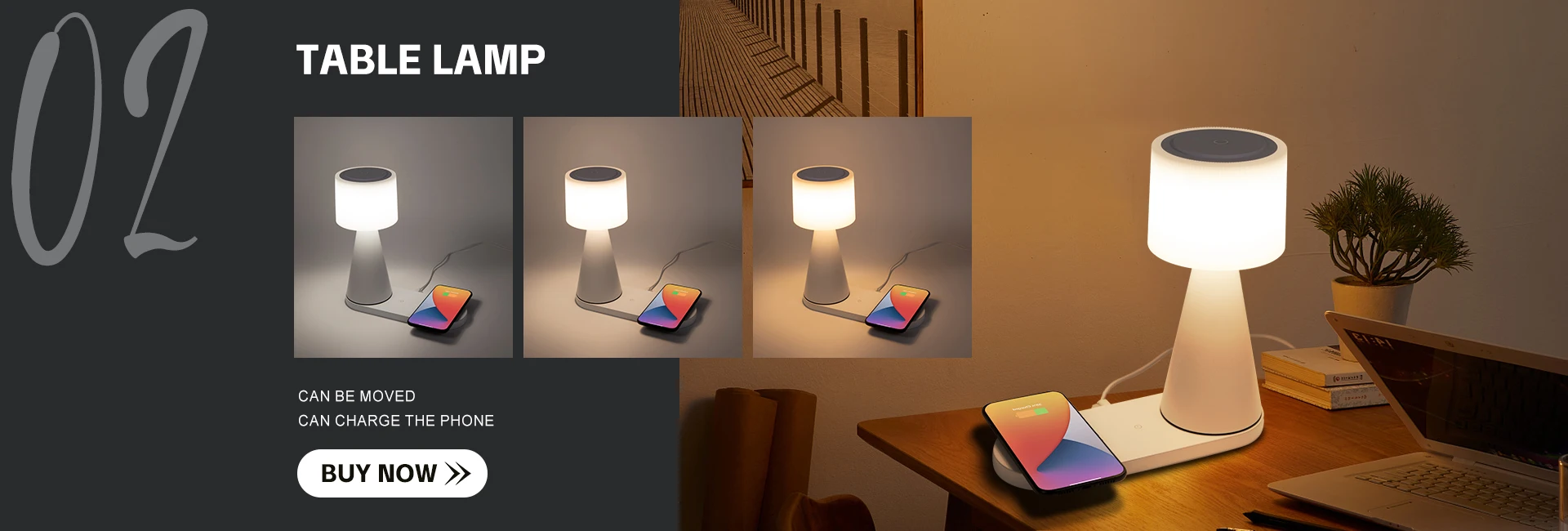 Mini G Shape Smart Desk Lamp, Cordless Bedside Table Lamp LED Wireless Charging Lamps with Speaker Alarm Clock