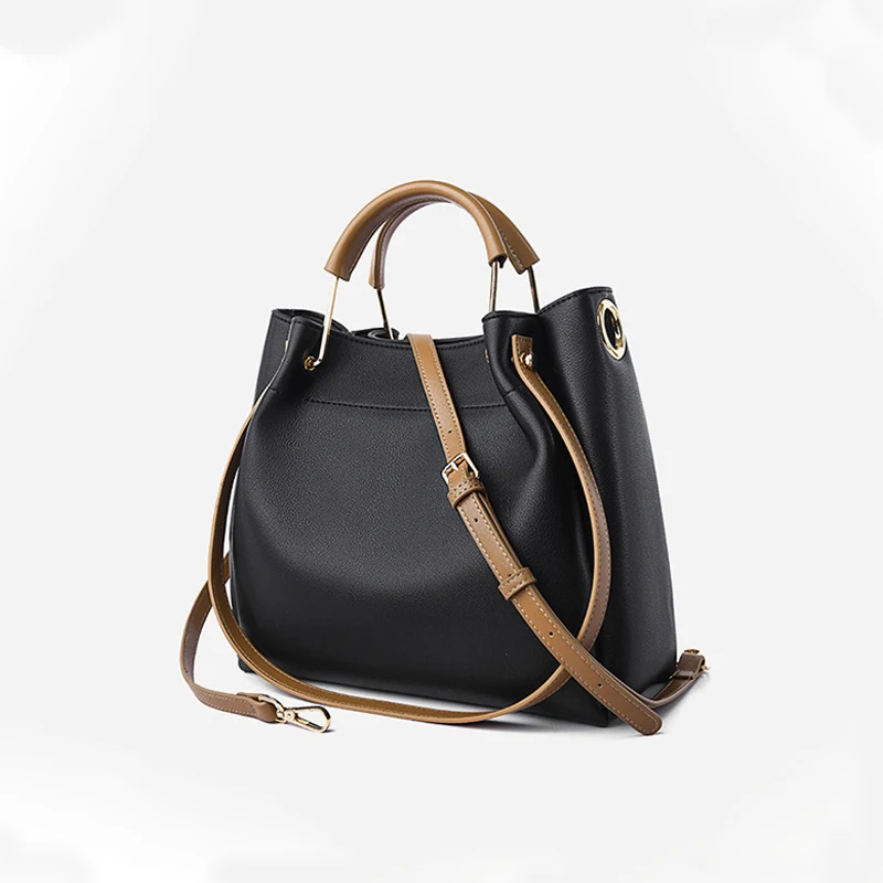 Black Concise Style Factory Sell Big Capacity Luxury Designer Tote Versatile Bucket Bag Shoulder Bag Handbag For Women