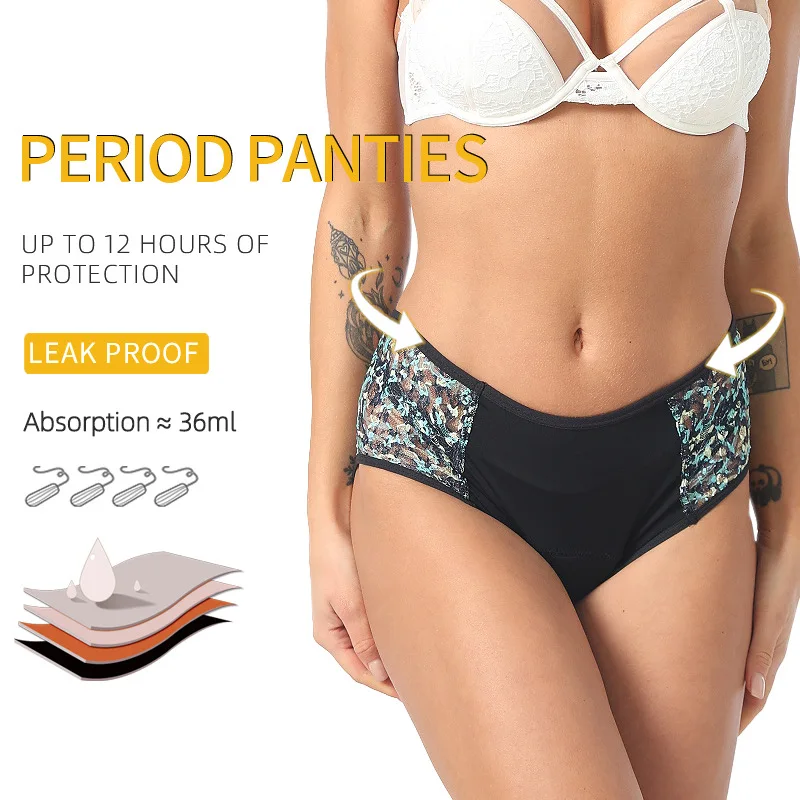Airtamay новый дизайн, сексуальные кружевные менструальные брюки, многоразовые женские кружевные трусики для недержания мочи, купить кружевные трусики