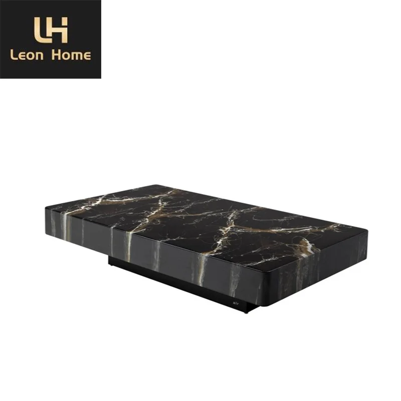 Italian luxurious simple style office black natural marble top center coffee tea table
