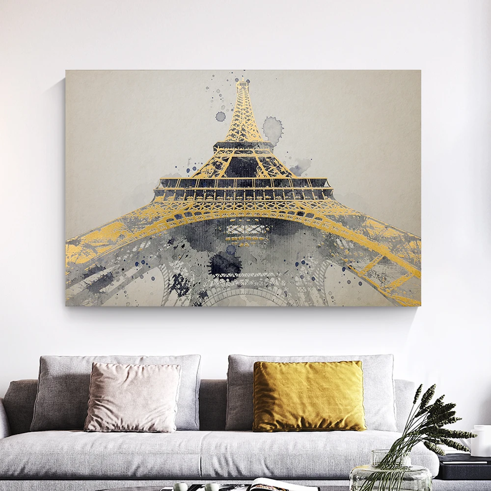 Gold foil canvas painting for home wall decoration canvas bridge painting