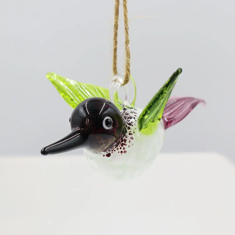 Hand Blown Murano Lampwork Fusing Glass Craft Home Decoration Hanging Hummingbird Bird Figurines Ornament Hook for Interior