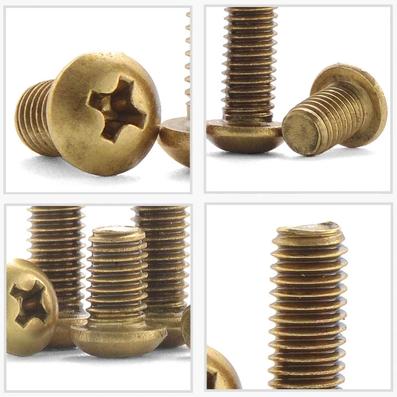 M3 M4 M5 M6 Brass Phillips Cross Pan Head Screw Round Head Machine Screw Metric Thread Cross Recess Bolt
