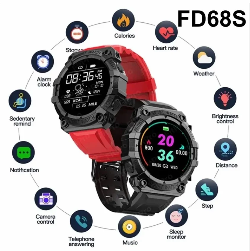 FD68 Smart watch touch sports bracelet information reminder step weather forecast custom dial