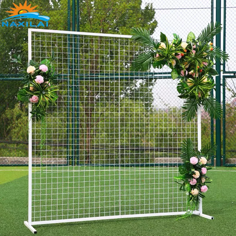 NAXILAI 2020 High Quality Wedding Supplies Circle Round White Gold Metal Mesh Grid Backdrop