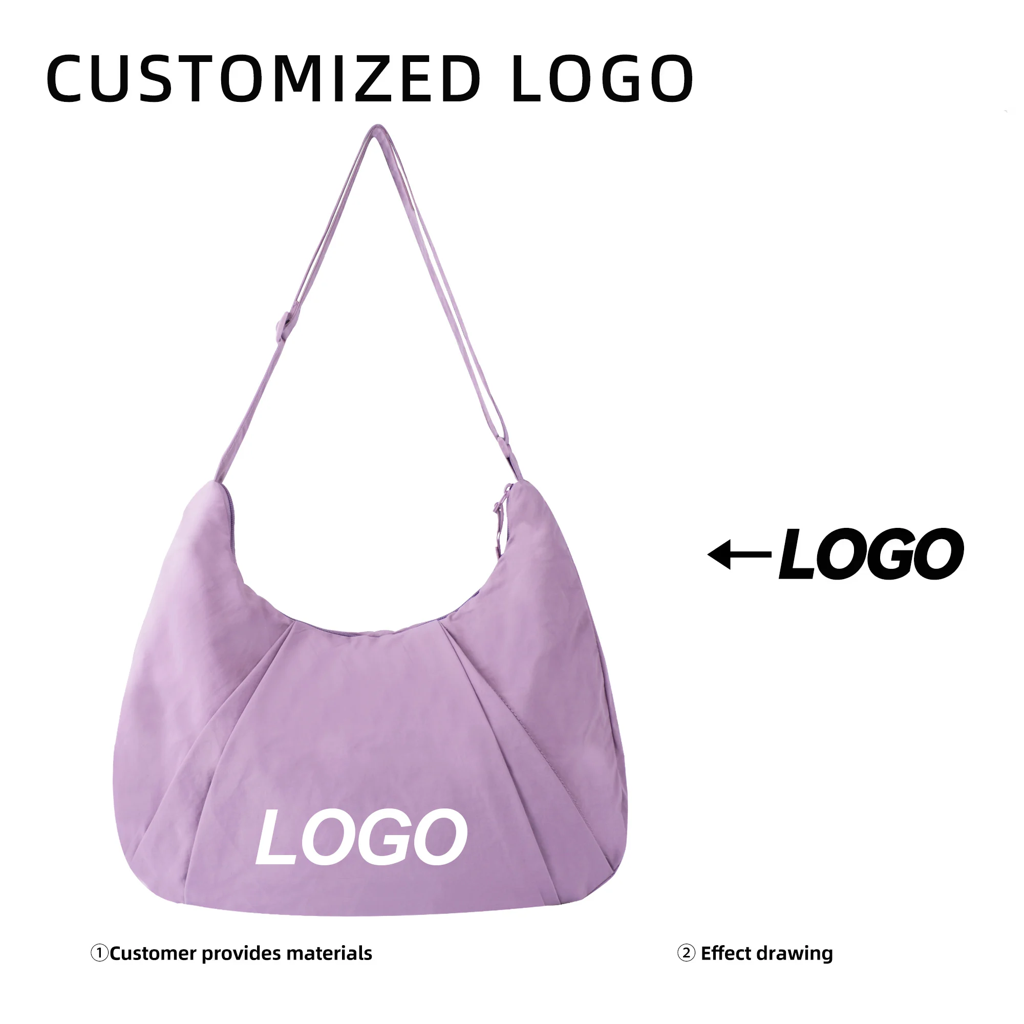 Large capacity nylon hobo shoulder bag pleated dumplings bag women messenger crossbody bag for yoga  shopping