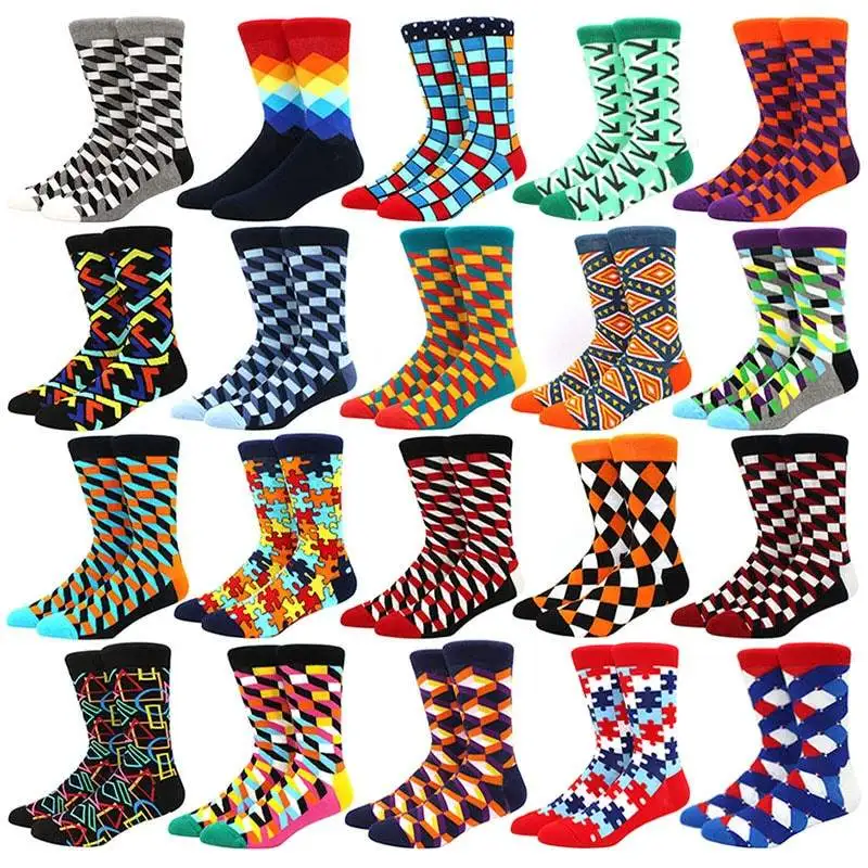 Low MOQ Wholesale Cheap Multi Happy Style Crew Socks Colorful Printed Custom Logo Socks for Men and Women