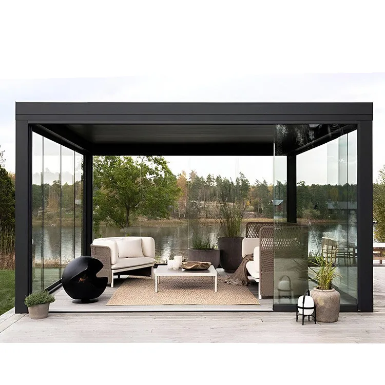 Pull Down Screen Aluminium 3*6m Rectangular Louvered Pergola Gazebo  Aluminum Louvered Outdoor Pergola Sun Shade