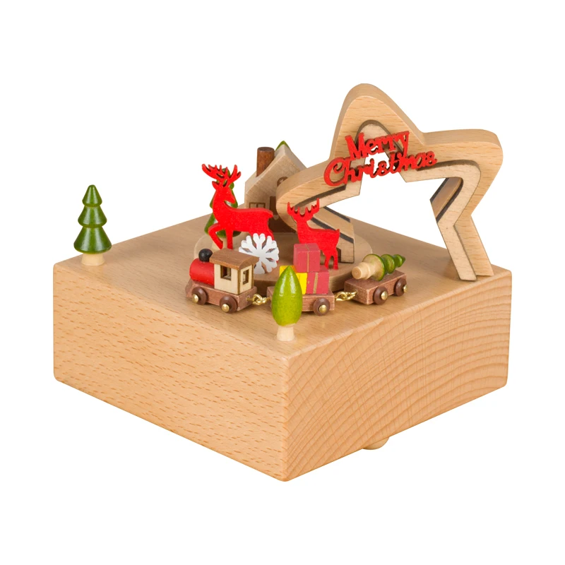 2024 Explosive New Products Merry Christmas Series Beech Wooden Music Box For Christmas Gift
