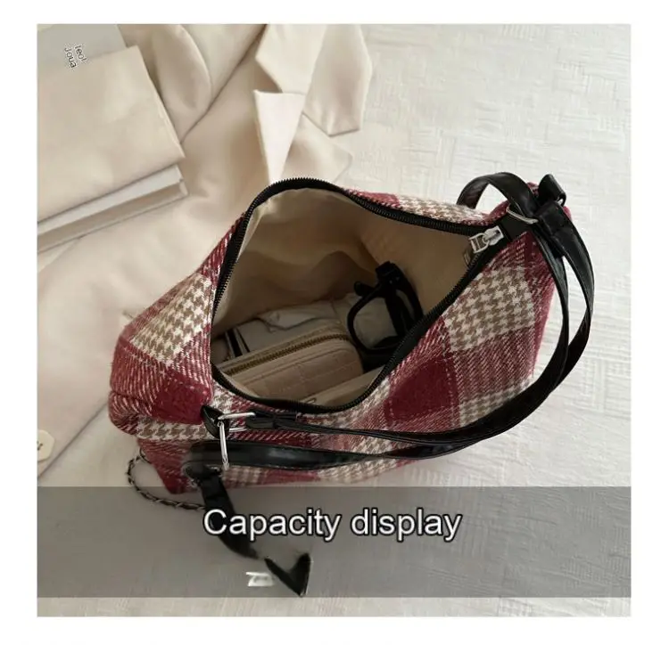 Luxurious and high-end large-capacity plaid tote bag for women 2024 new fashion single shoulder backpack
