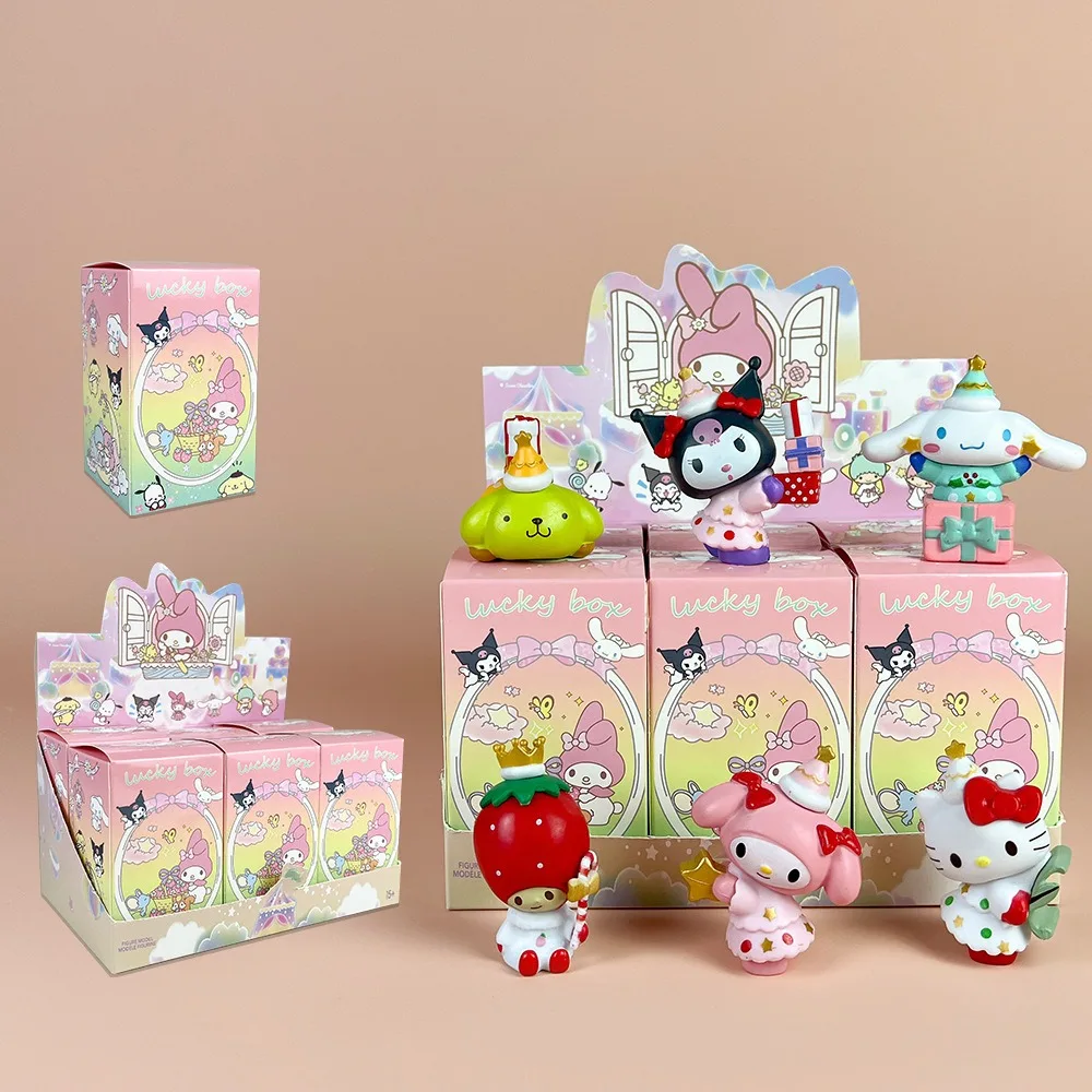 6pcs/set New Design sanrios family blind box Action Figure Christmas My Melody Kulomi Cute Cake Decoration Anime Action Figures