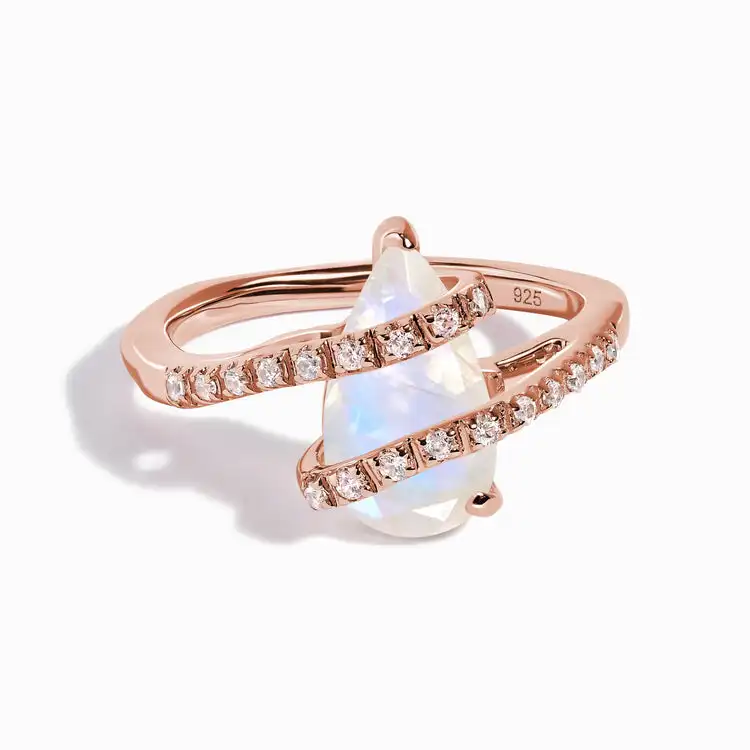 Beautiful Pear Cut Fashion Fine Jewelry Rainbow Moonstone Wedding Engagement Ring Diamond Rings