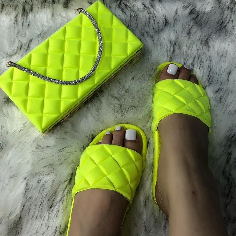 Dropshipping fashion PU bags women handbags ladies slides slippers set matching slippers and bags set
