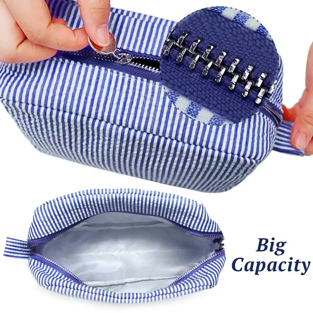 Custom Women MIni Cosmetic Bag Fashion Seersucker Makeup Pouch with Zipper