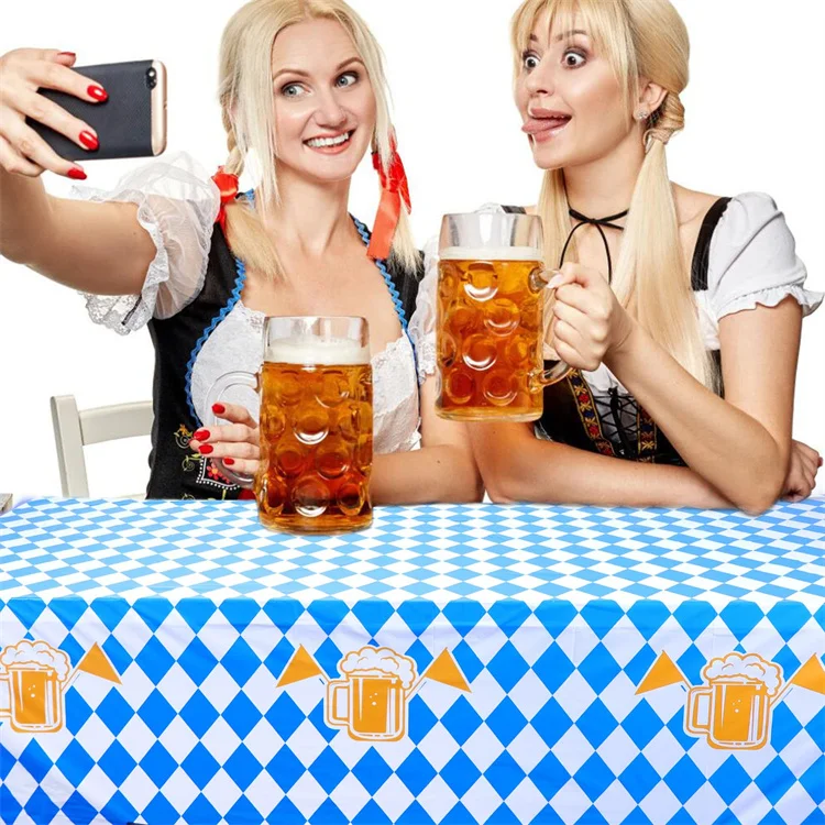 Plastic Happy Oktoberfest Bavarian Flag Table Cover Party Tablecloth Beer Festival Table Cloth for Indoor Outdoor Decoration