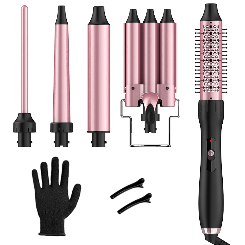 Ulelay Ceramic 3 Barrel multi combo Curling Iron Hair Curler Curling Wand Set 5 in 1 Interchangeable hair Curling Brush
