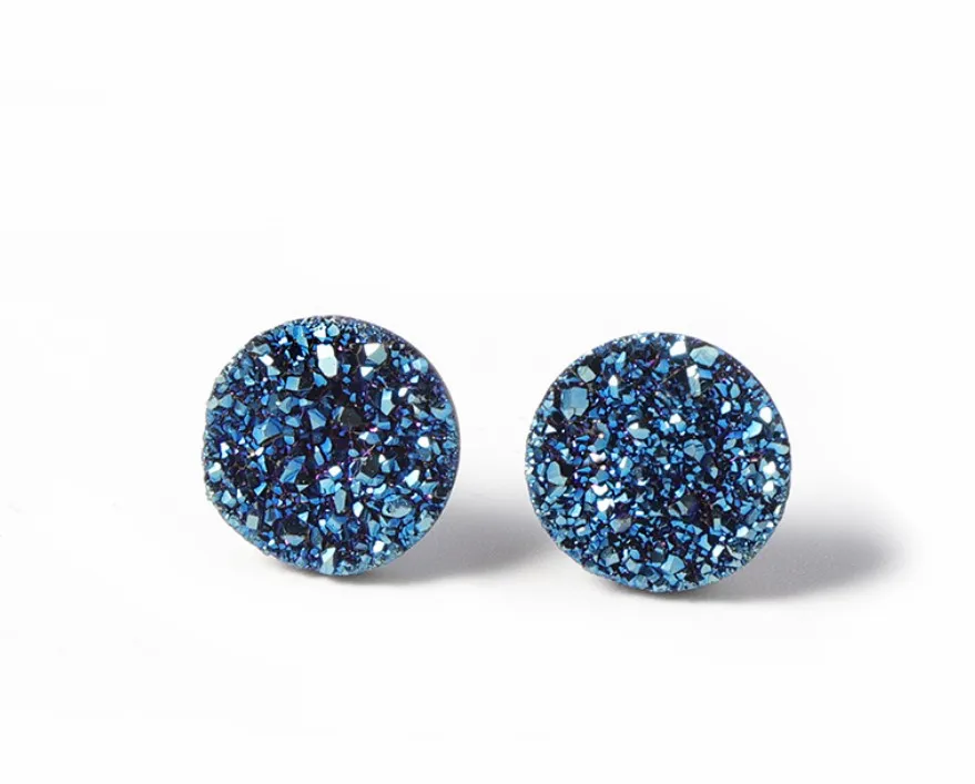 Crystal druzy stud  black 925 silver magnetic stud earrings men 925 sterling silver earrings for men