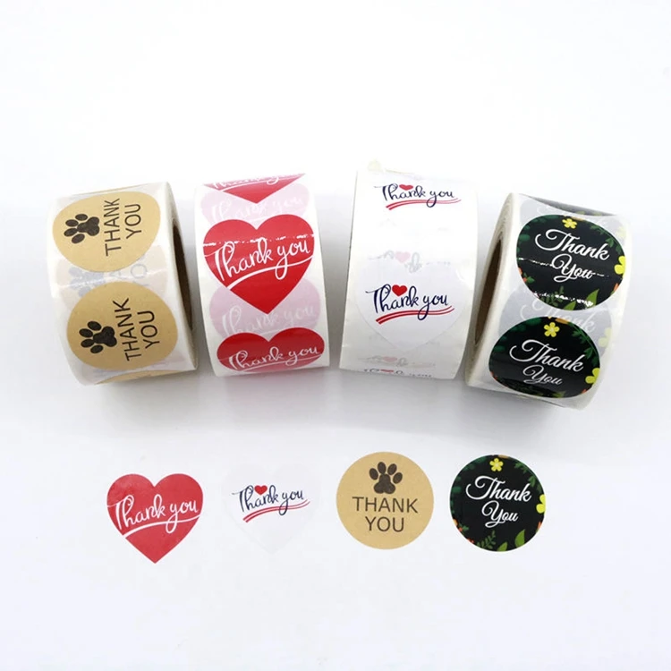 Custom Roll Adhesive Happy New Year Thank You Cards Kraft Paper Christmas Gift Sticker Printing Labels