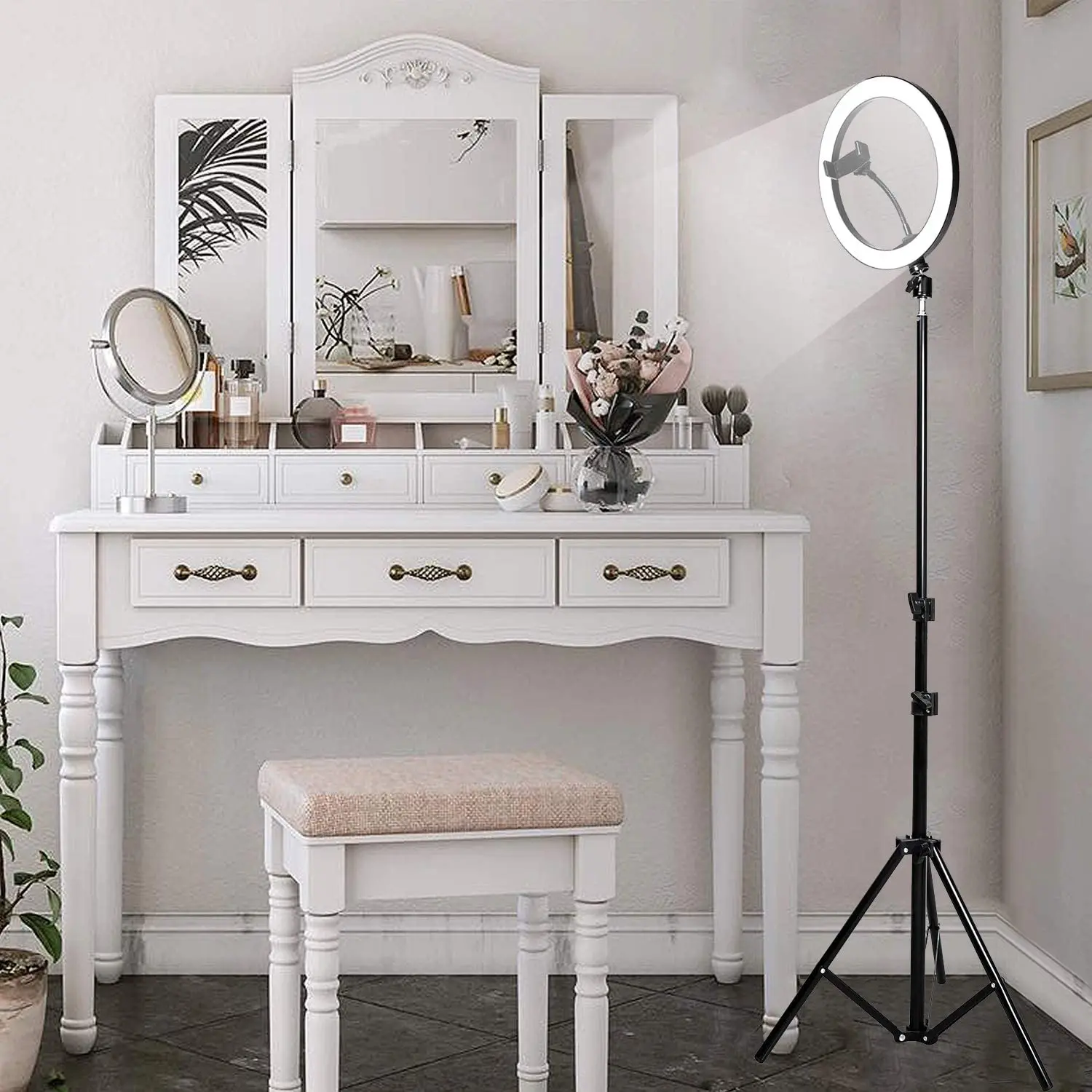  3200K-5600K и кристаллом сиреневого цвета de luz 10 дюймов LED make up кольцо заполняющий свет с регулируемой яркостью Светодиодная Кольцевая вспышка для селфи штатив-Трипод стойка