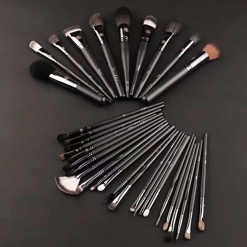 Professional Private Label Synthetic Hair Black Makeup Brushes Set with Wooden Handle for Face