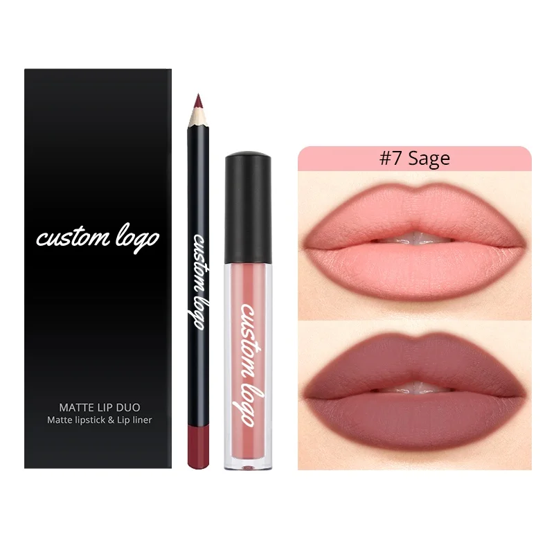 Make Logo Lip Kit Private Label Lip Gloss and Liner Set Matte Lipliner and Lipstick