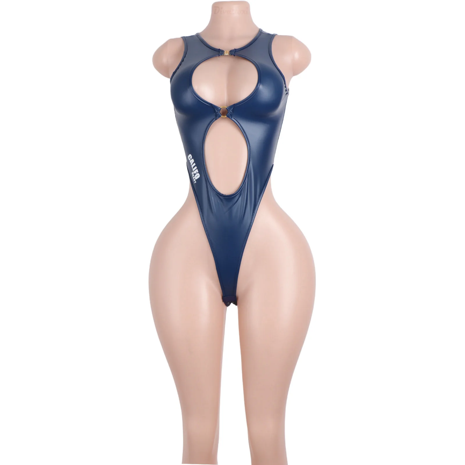 Exotic Dancewear Glossy Cutout Bikini featuring Stylish Halter Top Trendy Stripper Outfits for One Piece Sexy Rave Clothes
