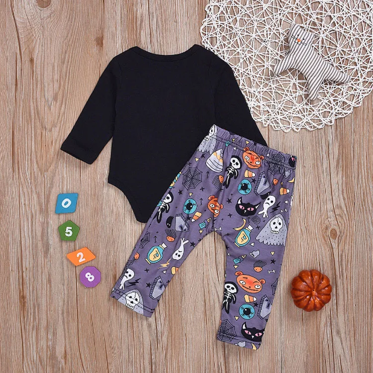 baby boy halloween romper letter long sleeve top cartoon ghost print pants 2 piece set