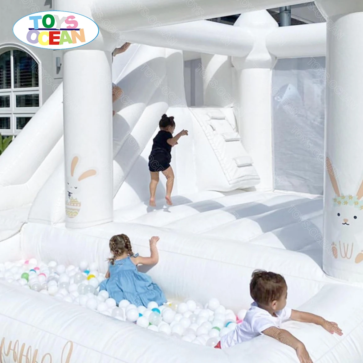 New pastel bouncy castle Kids Small Bouncer Inflatable Wedding Bouncy House White Bounce Castle with ball pit
