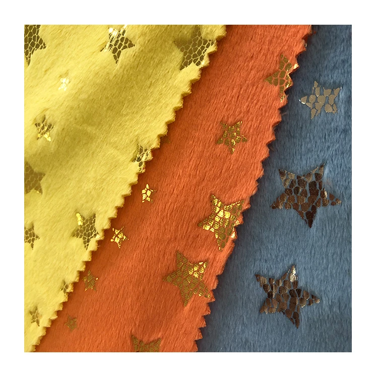 Hot Sale Gold/Silver Foil Print Custom Star Gilding Minky Fur Plush Fabric For Wholesale