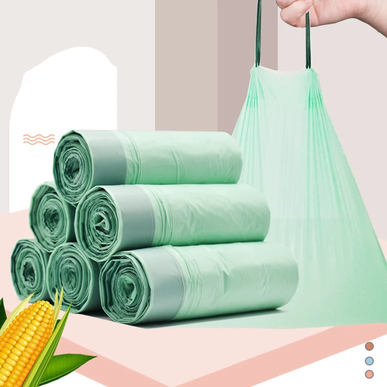 Biodegradable drawstring plastic 13gallon trash (garbage) bag pbat pla rubbish bag roll wholesale compostable trash bags
