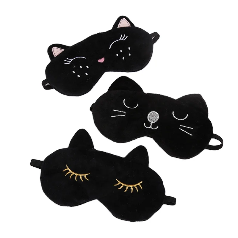 Cute cartoon embroidery cat eye mask office lunch break sleep protection eye mask plush comfortable shading eye mask