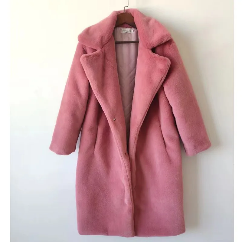 Dropshipping 2022 winter women clothing women Faux Mink Fur Trench Cozy Long Coat With Lapel For women Winter Outwear