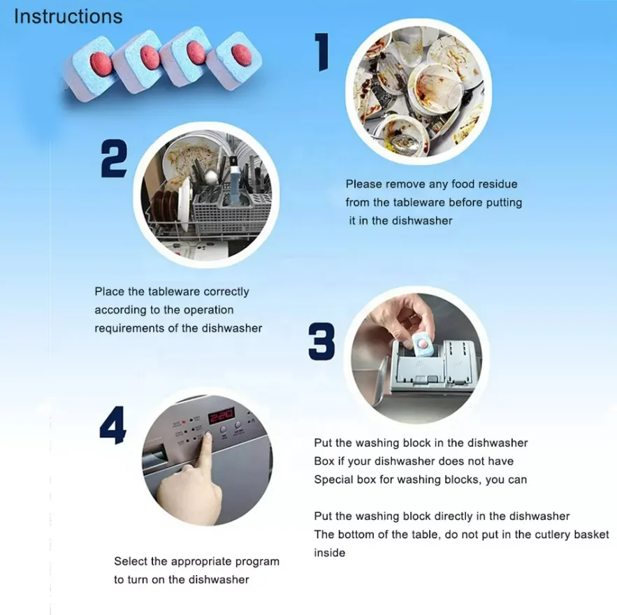 2024 Hot Sale Portable Kitchen Effervescent Formula Deep Cleaning Descaling Dishwashing Machines Dishwasher Cleaner Tablet