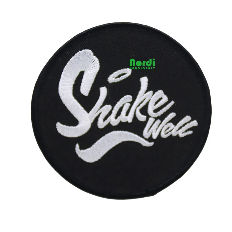 Bulk Custom Made Heat Press Woven Patches Iron On Embroidery Badge With Merrow Border For Clothing Applique