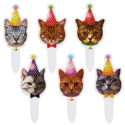 Amazon hot sale design Pet theme party decoration cat cake card birthday card sign cat face flag