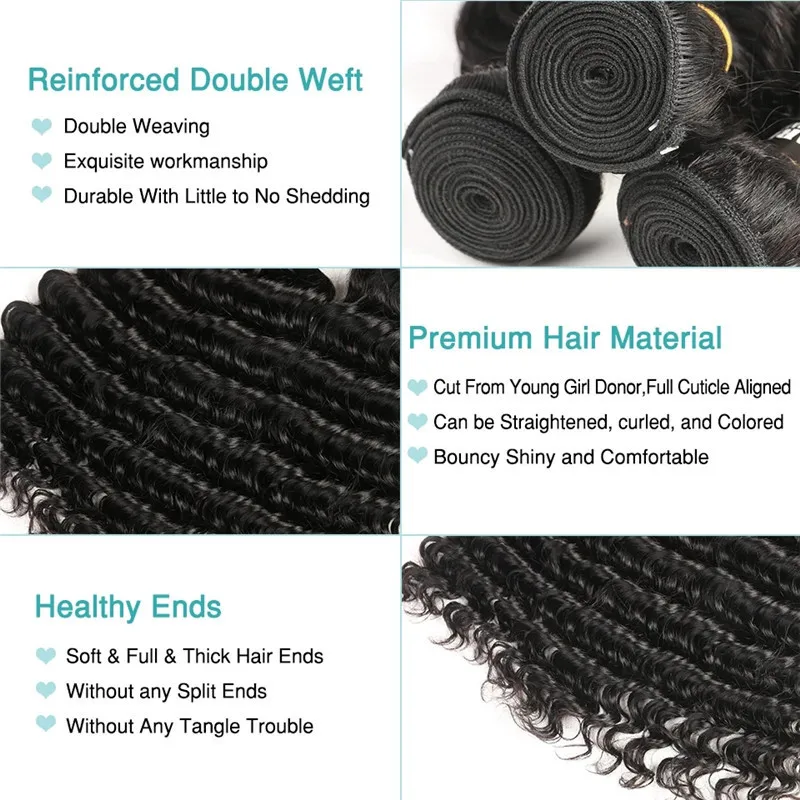Curly Deep Wave Human Hair Bundles Double Weft Raw Hair 100% Brazilian Human Hair Bundle Weaving Extensions