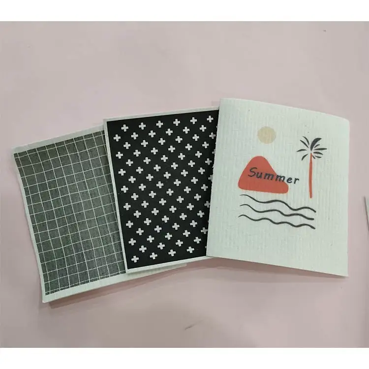 Custom Design Kitchen Cleaning Cellulose Sponge Dish Cloths Eco friendly Wood Pulp Cotton DishCloth