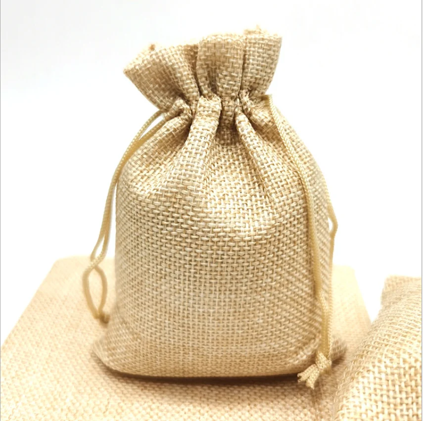 Beige linen bag/ drawstring packaging bag/ small cloth bag