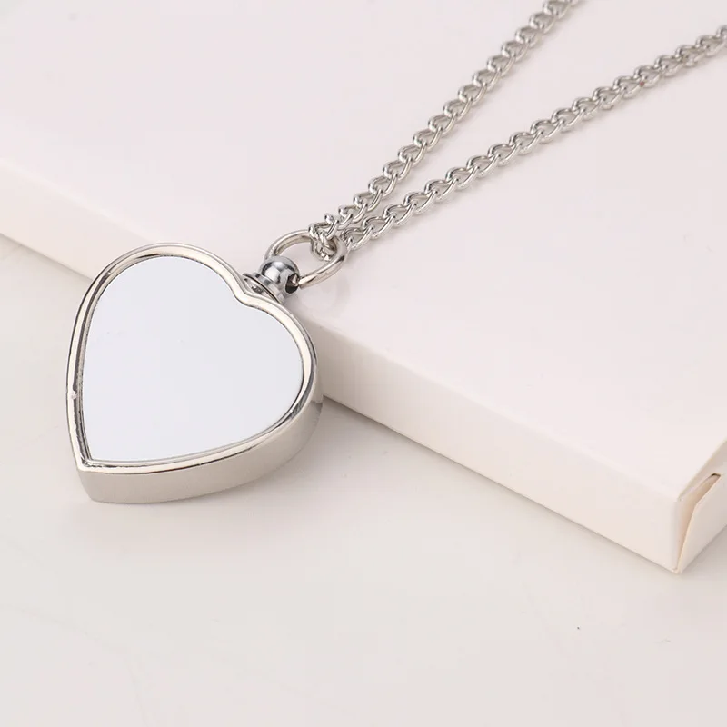 Unisex Heart-Shaped Cremation Urn Necklace with Sublimation Photos Memorial Ashes Keepsake Alloy Jewelry Link Chain Filling Tool
