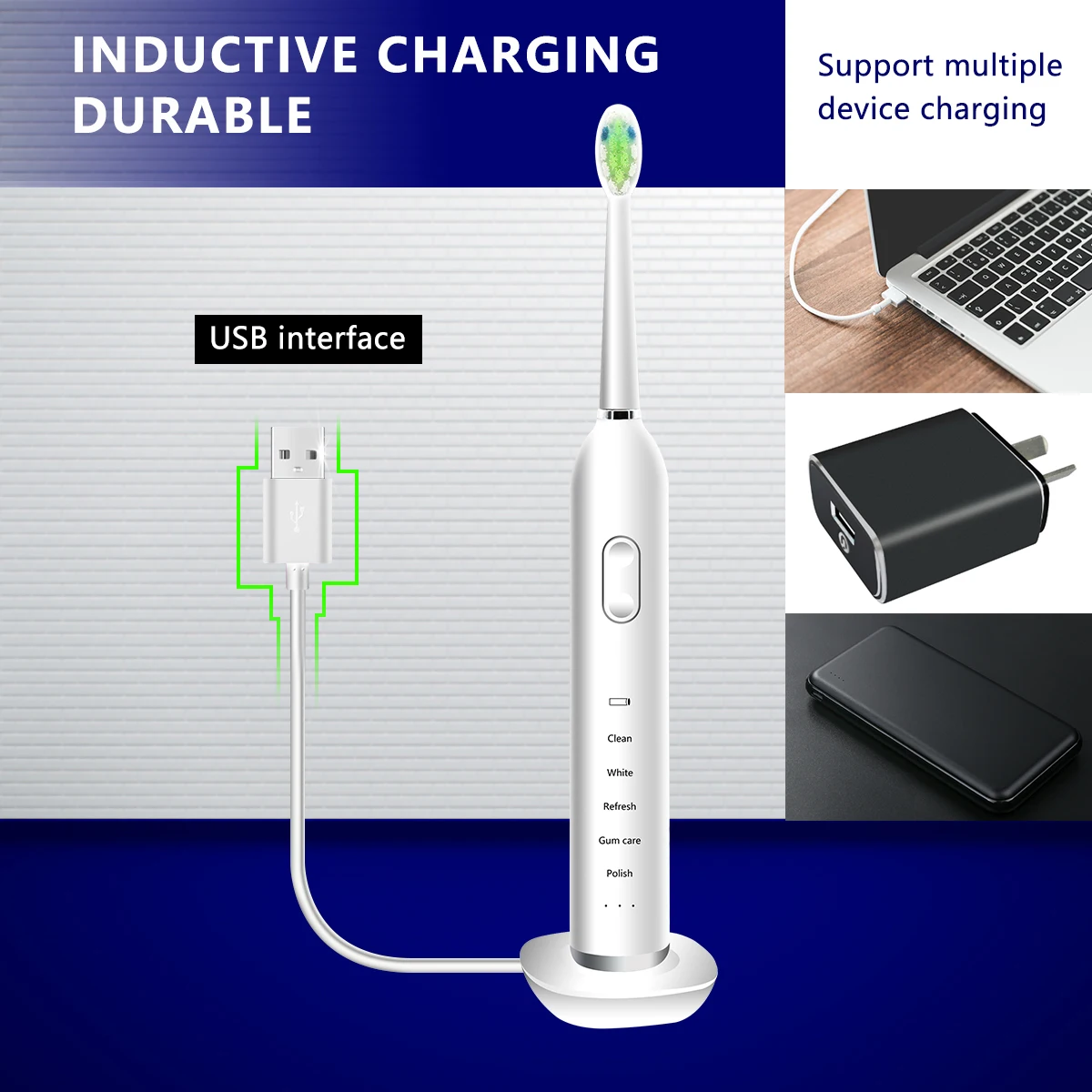 Sonic Electric Toothbrush with 6 Brush Heads Travel Case 32000-41000 VPM Adjustable Motor Wireless Charging 5 Modes for adults
